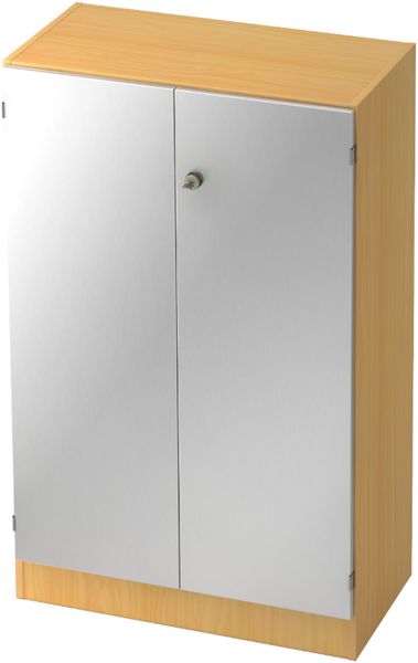 bümö office Aktenschrank abschließbar, Büroschrank klein aus FSC-Holz, 80cm breit in Buche/Silber - abschließbarer Schrank, Büroschrank abschließbar, Büro Möbel Schrank System, 6550-6-S-SG