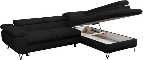 Mks Möbel 'Peter L-form' Ecksofa mit Bettfunktion, Bettkasten & einstellbaren Kopfstützen, Schwarz, Boucle, rechts Bild 5
