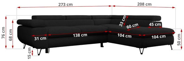 Mks Möbel 'Peter L-form' Ecksofa mit Bettfunktion, Bettkasten & einstellbaren Kopfstützen, Schwarz, Boucle, rechts Bild 7