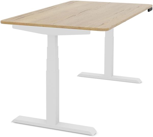 ASSMANN Elektrisch Höhenverstellbarer Familien Schreibtisch Pitino Curved 120x80cm Eiche Natura Signalweiß Metall Holz Bild 10