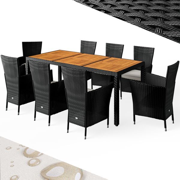 CASARIA® Polyrattan Gartenmöbel Set 190x90cm Esstisch Akazie Schwarz