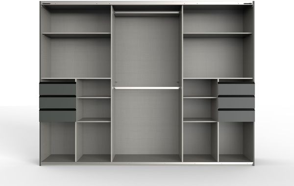 Schwebetürenschrank Kleiderschrank 270 cm 3-türig Schubladen Spiegel Weiß Grafit Bild 2