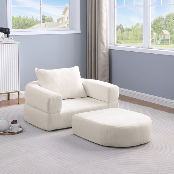 Flieks Relaxsessel Futon, klappbare Schlafcouch mit Kissen, vielseitige Bodenliege, Chenille, Beige