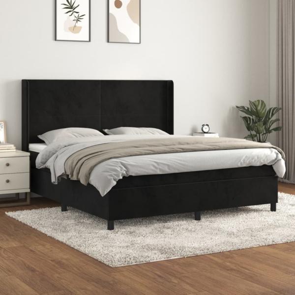 vidaXL Boxspringbett mit Matratze Schwarz 180x200 cm Samt 3132575
