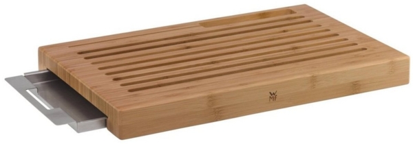 WMF Schneidebrett, Bambus, (1x Schneidbrett groß (44 x 27 x 4,8 cm), 1x Cromargan-Tablett / Krümelschale, 1-St, 1x Schneidbrett groß, 1x Cromargan-Tablett / Krümelschale)