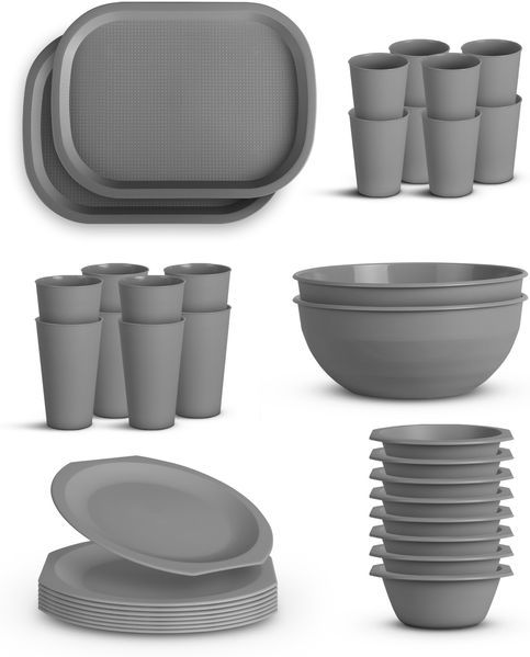 Geschirr Set BPA Frei Grau 36-teilig 8 Personen