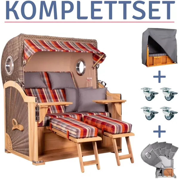 Strandkorb Norderney Teak Bullauge PE grey Dessin 584-KOMPLETTSET