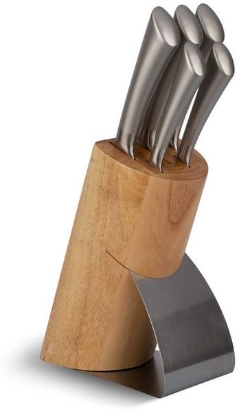 Edenberg Messer-Set 6-teiliges Messerset mit Holzständer, sehr hohe Qualität (Kochmesser / Schneidemesser / Brotmesser / Universalmesser / Gemüsemesser/ Holzblock, 6-tlg, Messer aus sehr hochwertigem Stahl)