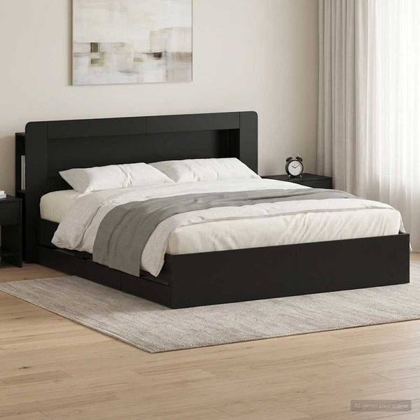 vidaXL Bettgestell mit Stauraum Schwarz 200 x 200 cm Holzwerkstoff 3434070