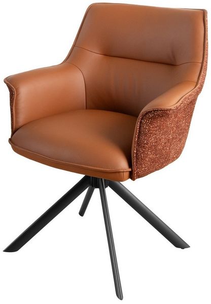 riess-ambiente Drehstuhl LE GRAND cognac – Echtleder, Strukturstoff, 180° drehbar, mit Armlehne (Einzelartikel, 1 St), mit Metallgestell & Auto-Return-Funktion – ideal für Deinen Esstisch