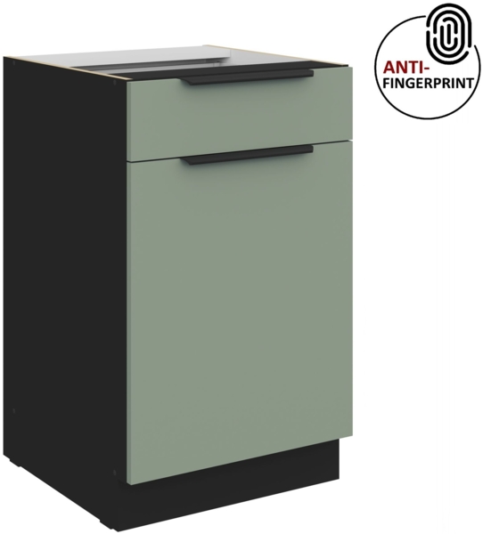 Küchen Unterschrank 50 cm Küche ARIA Aquamarin ultra matt + Schwarz matt, hochwertige Fronten mit Anti Fingerprint Beschichtung Küchenzeile Küchenblock