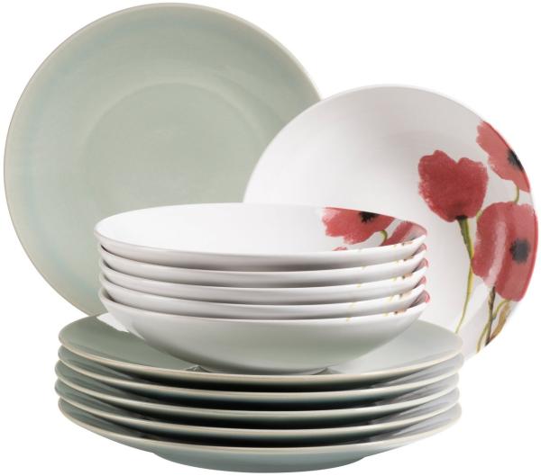 Mäser 931928 Tafelservice Ossia für 6 Personen, Steinzeug, türkis/rot (1 Set, 12-teilig)