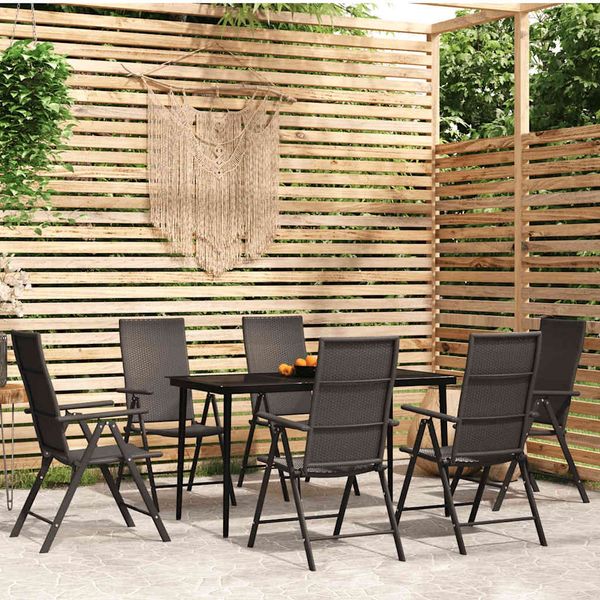 vidaXL 7-tlg. Garten-Essgruppe Schwarz 3099110