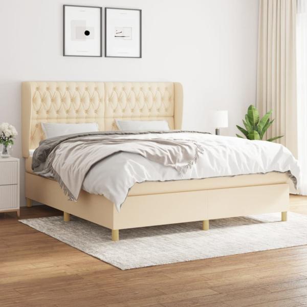 vidaXL Boxspringbett mit Matratze Creme 180x200 cm Stoff 3128786