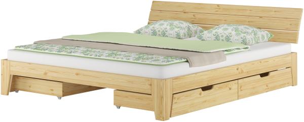 Gemütliches Doppelbett Ehebett Futonbett Kiefer massiv natur mit wählbarem Zubehör V-60.62S8-18nur Bettgestell mit 3-teiligem Bettkasten-Set