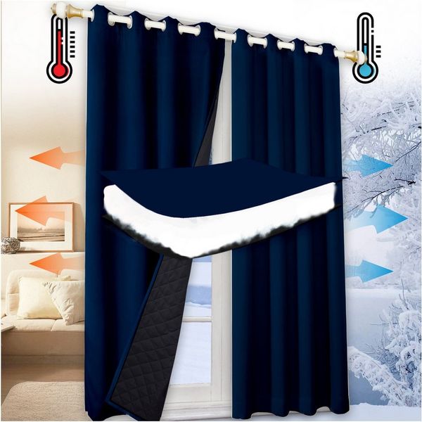 Jibenhome Vorhang Schlafzimmer Vorhänge Blickdicht, Thermogardinen Kälteschutz (1 St), Winter Verdunklungsvorhänge Ösen Thermal Wärmeisolierend