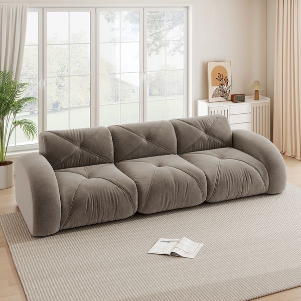 Sofa Modulsofa in Taupe aus Chenille, rahmenlos mit 32D-Schaumstoff und flexiblem Lounge-Design,76x281x95 cm