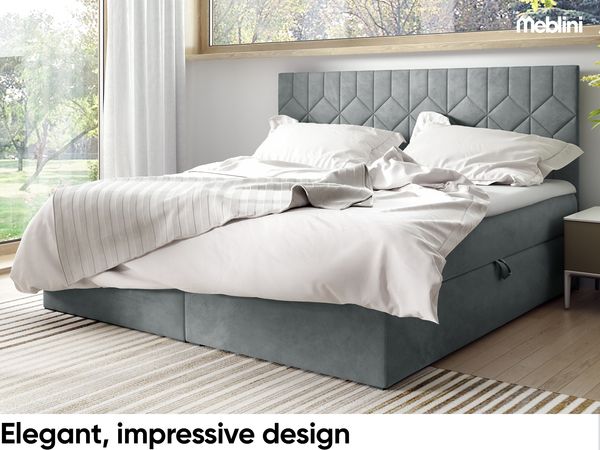 MEBLINI Boxspringbett BRUGES 160x200 cm mit Bettkasten – H3/Dunkelgrau Samt Polsterbett - Gepolstert Doppelbett mit Matratze und Topper - Polsterbett mit Stauraum - Bett mit Kopfteil – Stauraumbett Bild 3
