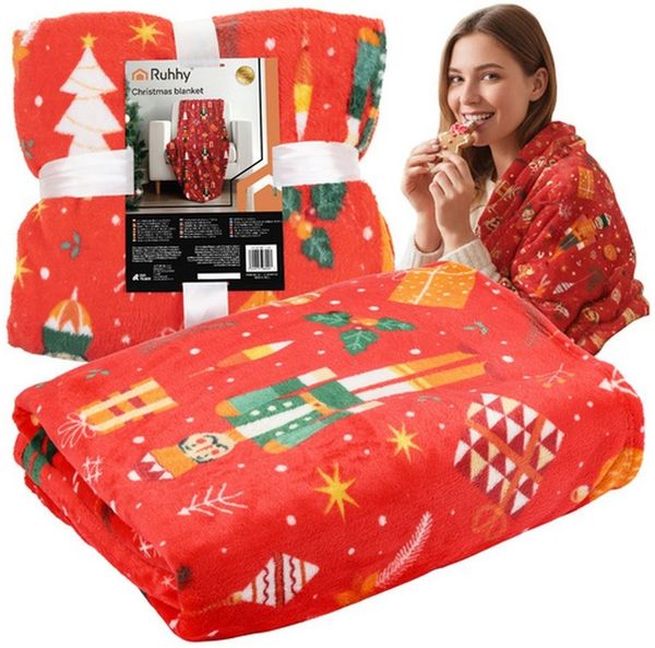Ruhhy Tagesdecke Flanell-Weihnachtsdecke 150x200 cm, sorgt für Wärme, Gemütlichkeit und festliche Stimmung