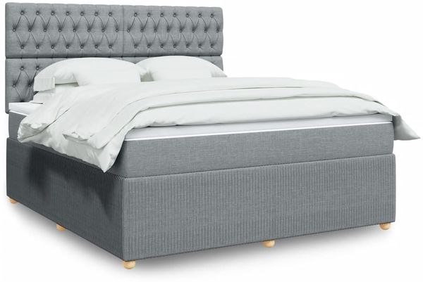 vidaXL Boxspringbett mit Matratze Hellgrau 180x200 cm Stoff 3292142