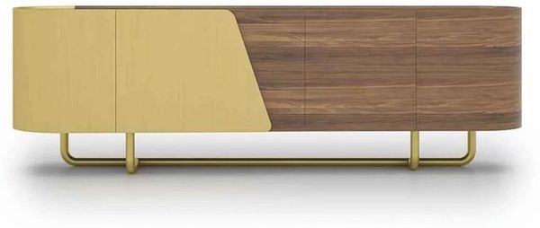 Casa Padrino Luxus Sideboard mit 4 Türen Gelb / Braun / Messing 235 cm - Hotel Möbel