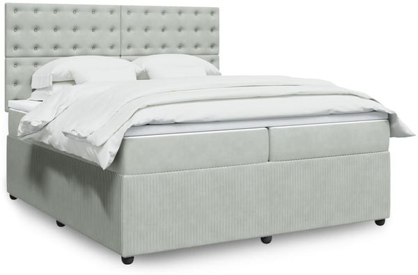 vidaXL Boxspringbett mit Matratze Hellgrau 200x200 cm Samt 3294742
