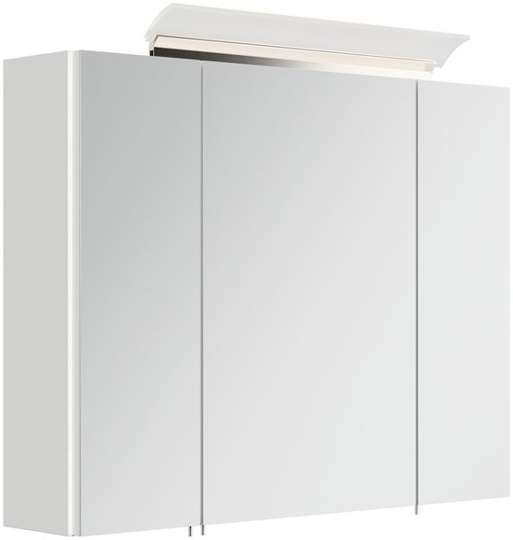 Spiegelschrank 80cm inkl. Design LED-Lampe und Glasböden weiss hochglanz : Weiss hochglanz