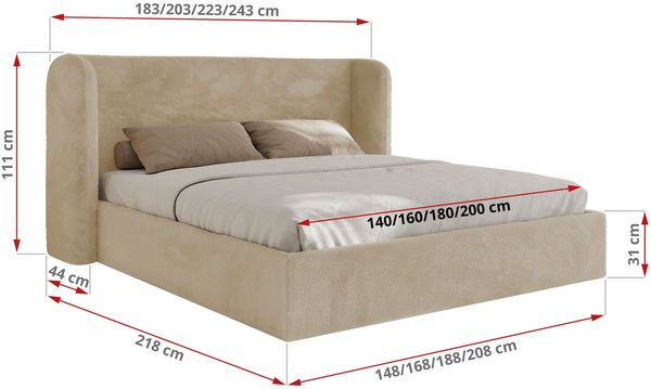 Polsterbett Bett mit Holzlattenrost Schlafzimmer Bett Doppelbett gepolstertes Kopfteil - EMORA CLASSIC - 160x200 cm - Creme Plüsch Bild 7