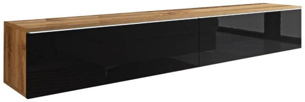 Lowboard ""D"" TV-Unterschrank 180x32x30cm grifflos Farbe: Wotan Eiche / schwarz Hochglanz