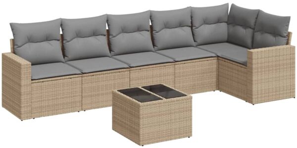 vidaXL 7-tlg. Garten-Sofagarnitur mit Kissen Beige Poly Rattan 3218989 Bild 2