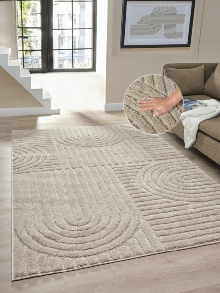 OTTO home Teppich Jonne, Boho-Design, Scandi, Designteppich, rechteckig, Höhe: 20 mm, Hoch-Tief, 3D Optik, skandinavischer Stil, Wohnzimmer, Schlafzimmer Bild 1