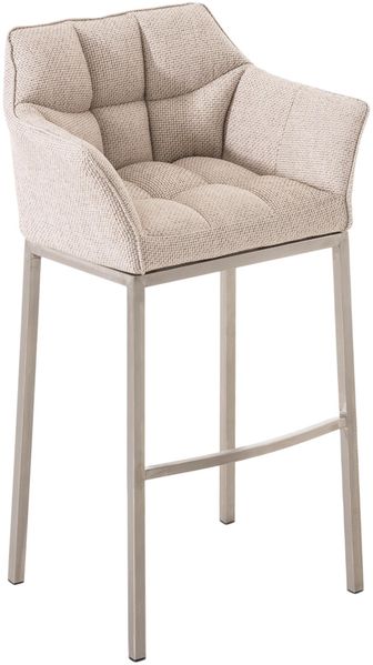 Barhocker GIBEL - Stoff Elfenbein 64x48x110 cm Silber | Barstuhl Mit Lehne Tresenhocker Tresenstuhl Kneipenhocker Kneipenstuhl