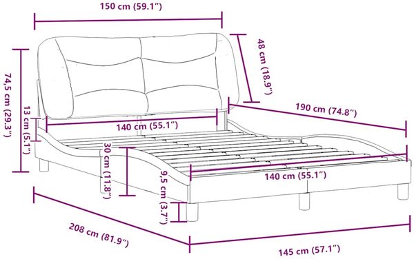 vidaXL Bettgestell ohne Matratze "Hvar" Braun 140x190 cm Kunstleder 3207997 Bild 12