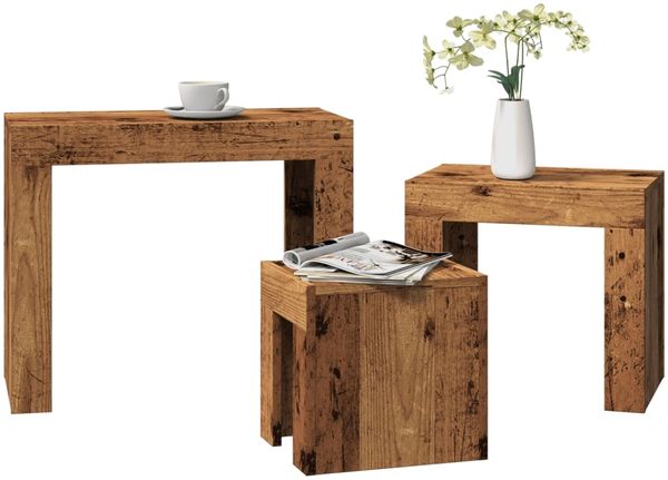 vidaXL Satztische 3 Stk. Altholz-Optik Holzwerkstoff 856672