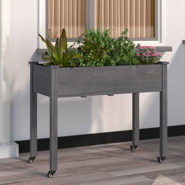 vidaXL Pflanzkübel mit Einsatz und Rollen Grau 118x59x80 cm Tannenholz 3157828