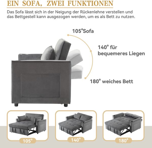 2-Sitzer Schlafsofa B 137 x T 76,5 x H 83 cm aus Samt mit Schlaffunktion Bild 9