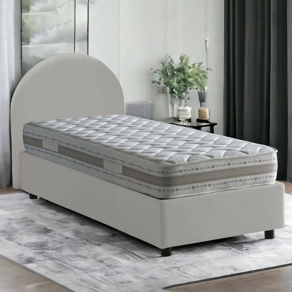 Talamo Italia - Einzelbett Alice, Bettkasten mit Kunstlederbezug, 100 % Made in Italy, Öffnung vorne, inklusive Matratze 80x190 cm, Weiß