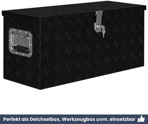 Aluminiumbox mit Deckel - Abschließbar | Alubox Deichselbox Alu Anhängerbox Werkzeugkiste Metall Transportbox Metallkiste, 80x30x35cm Schwarz Bild 6