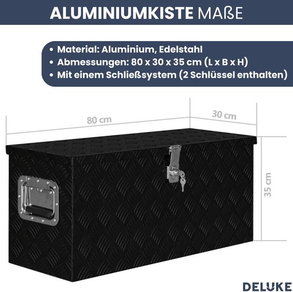 Aluminiumbox mit Deckel - Abschließbar | Alubox Deichselbox Alu Anhängerbox Werkzeugkiste Metall Transportbox Metallkiste, 80x30x35cm Schwarz Bild 3