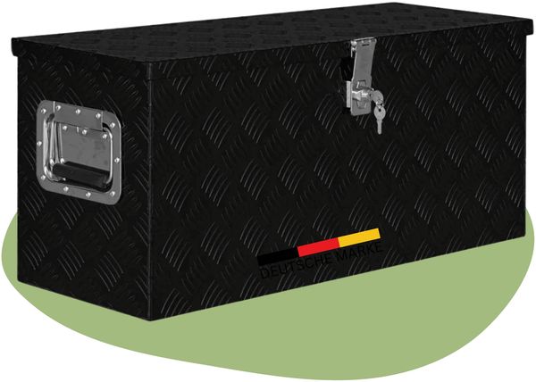 Aluminiumbox mit Deckel - Abschließbar | Alubox Deichselbox Alu Anhängerbox Werkzeugkiste Metall Transportbox Metallkiste, 80x30x35cm Schwarz
