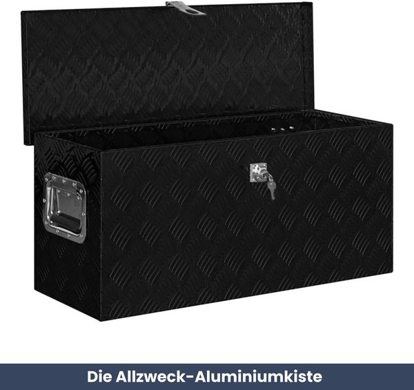 Aluminiumbox mit Deckel - Abschließbar | Alubox Deichselbox Alu Anhängerbox Werkzeugkiste Metall Transportbox Metallkiste, 80x30x35cm Schwarz Bild 2