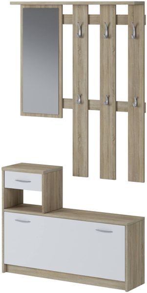 Dmora Eingangsmöbel Garolfo, Moderner Eingang, Wandgarderobe, Multifunktions-Aufbewahrungskonsole, 100x26h190 cm, Weiß und Eiche