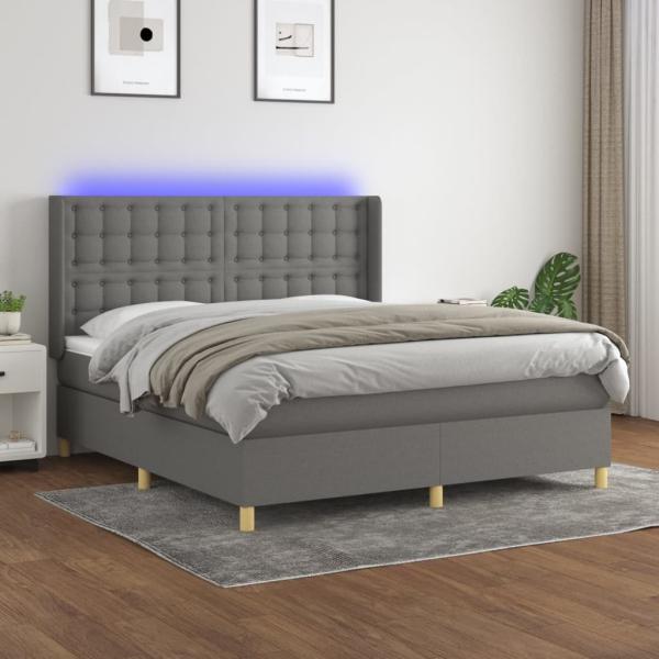 vidaXL Boxspringbett mit Matratze & LED Stoff Dunkelgrau 160 x 200 cm, Härtegrad: H2 [3139206]