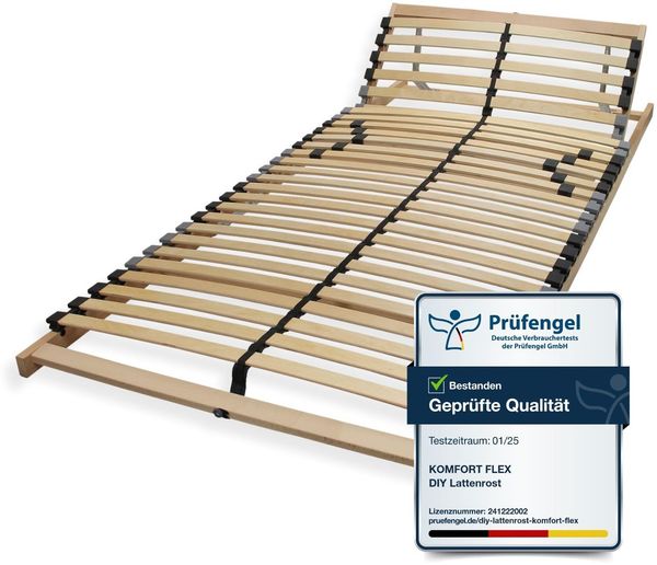 Sleepneo Lattenrost 90x190, Kopfteil verstellbar, Ergonomischer 7-Zonen-Lattenrost, Buchenholz, 28 Latten, Selbstmontage, hohe Traglast bis 150Kg