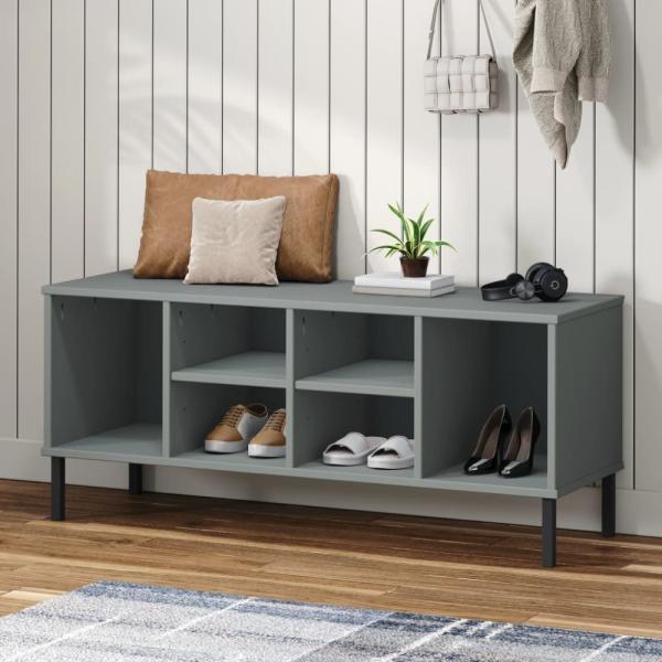 vidaXL Schuhregal OSLO mit Metallbeinen Grau 106x35x45 cm Massivholz 350995