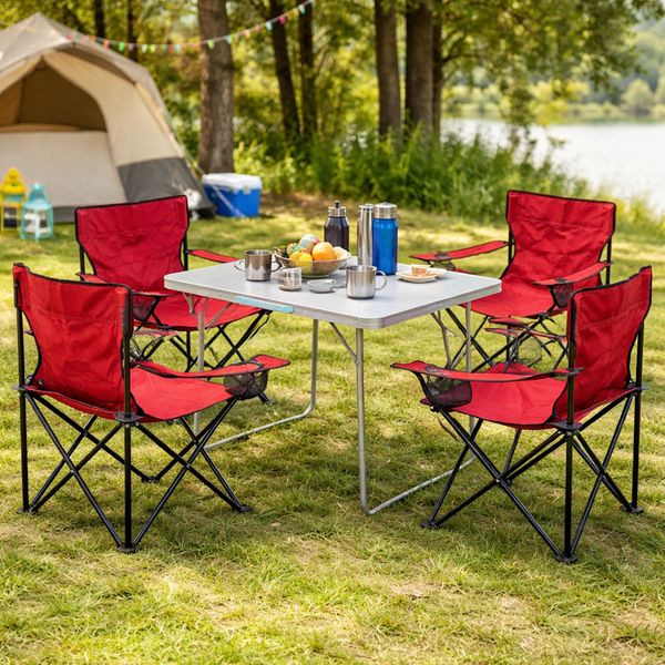 5-teiliges Campingmöbel Set rot XL Tisch 80x60x68cm + Campingstühle