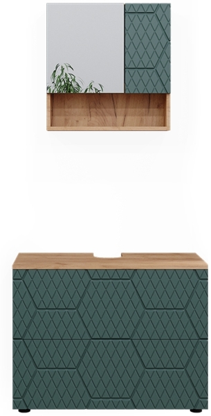Badmöbel-Set Irma Grün/Goldkraft Eiche 2 Teile Vicco
