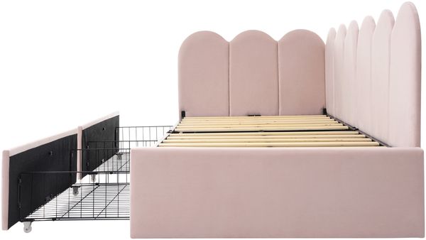 Daybett, Samt mit 2 Schubladen & Lattenrost, 90x200 cm, Rosa, ohne Matratze Bild 9