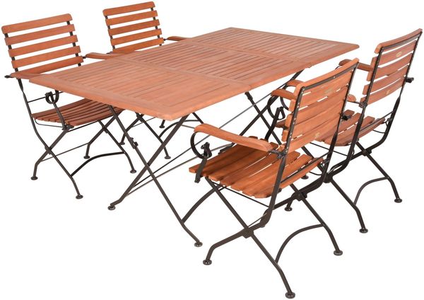 Garten-Sitzgruppe TOR 5-tlg. - Eukalyptus, Schwarz, Mit Armlehne | Gartenmöbel-Set Gartengarnitur Garten-Essgruppe mit Stühlen und Esstisch