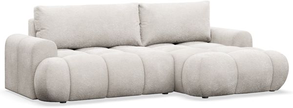 Selsey 'Ombo Mini' Ecksofa mit Schlaffunktion, Bettkasten und Plüsch-Bezug, Graubeige, rechts